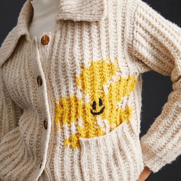 Anthropologie Sweaters - ANTHROPOLOGIE Pilcro Flower Cardigan Sweater Cheerful Smiley Flower Boho 1X NWT
